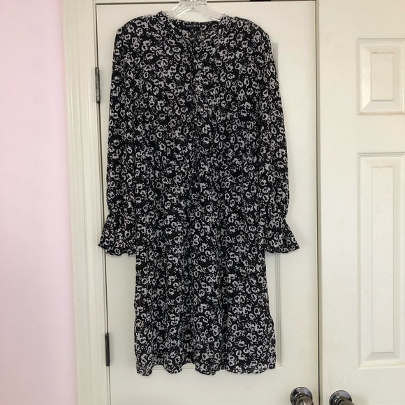 J.Crew Mercantile Drapey‎ Tie-Front Black White Floral Midi Dress Blossom Medium - Picture 3 of 9